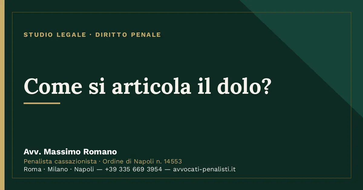 Come si articola il dolo? — scheda dello Studio Legale Avv. Massimo Romano