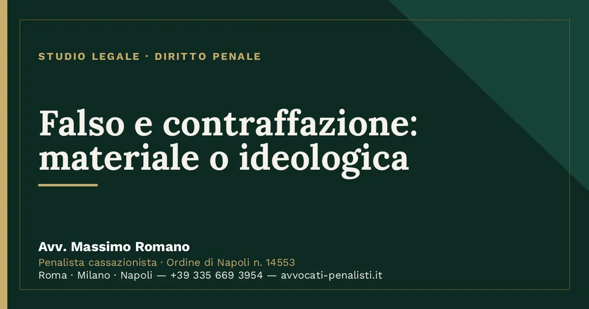 Falso e contraffazione: materiale o ideologica — scheda dello Studio Legale Avv. Massimo Romano