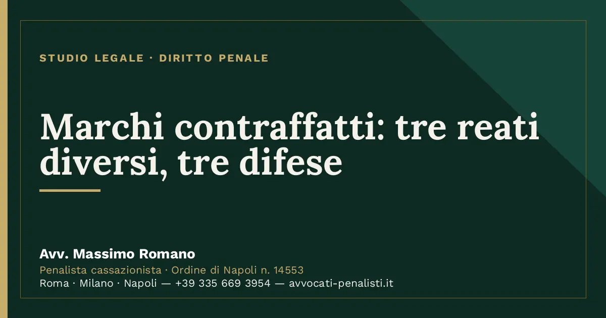 Marchi contraffatti: tre reati diversi, tre difese — scheda dello Studio Legale Avv. Massimo Romano